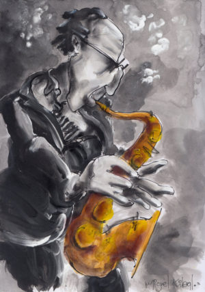 el saxofonista con gafas